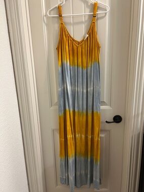 Knox Rose Mustard Yellow and Light Blue Tie-Dye Maxi Dress
